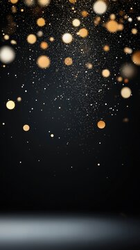 A black background with gold glitter falling from the sky
