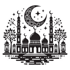 Islamic festival design with ornamental patterns and golden accents