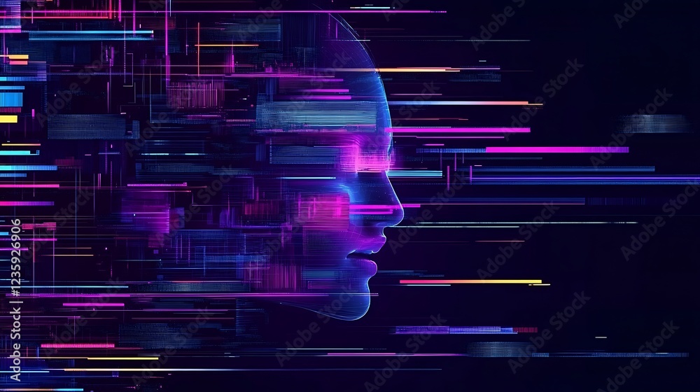 Poster abstract digital portrait of a face with motion blur