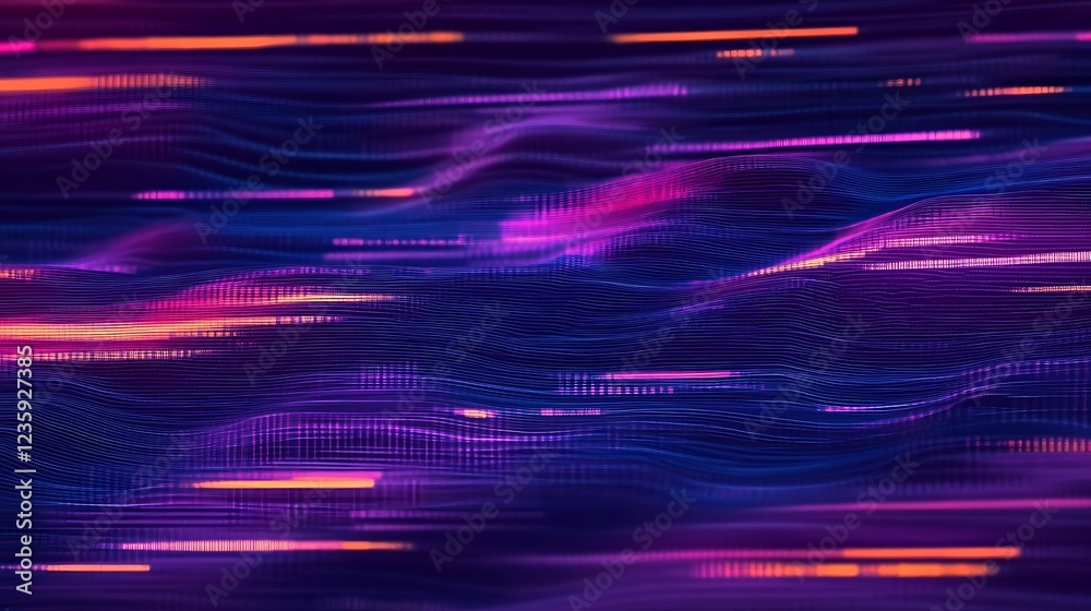 Poster abstract digital wave motion background, glowing lines, dark colors, possible use in technology or d