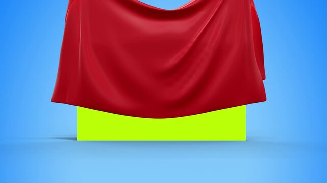 un rideau rouge se soul&egrave;ve et r&eacute;v&egrave;le un fond vert pour incrustation de l'image ou vid&eacute;o de votre choix - rendu 3D