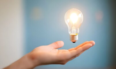 A glowing light bulb representing a bright business idea, floating above an open hand, Generative AI