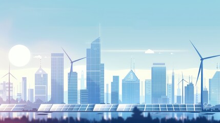 Obraz premium Vision of a Sustainable Urban Future with Wind Turbines and Solar Panels