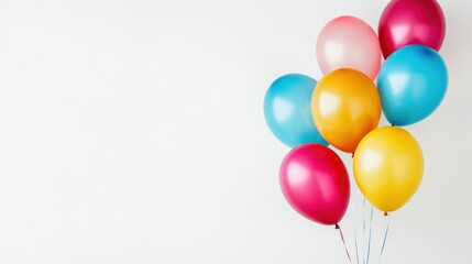 A visually appealing scene of colorful celebration balloons against a stark white background, Celebration scene, Bright style
