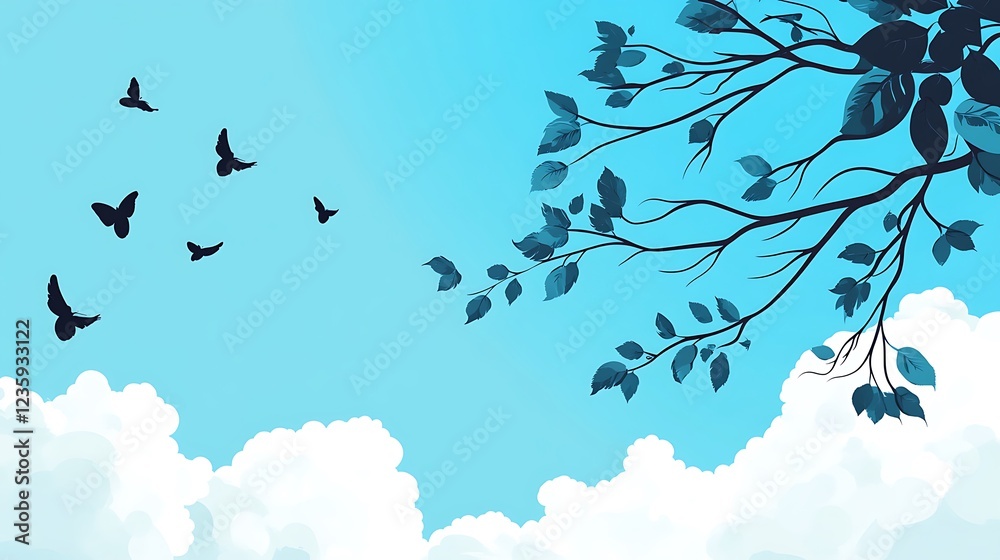 Aufkleber sky view with butterflies and branches. nature's beauty. possible stock image use