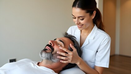 Obraz premium Smiling woman enjoying a relaxing massage in a spa