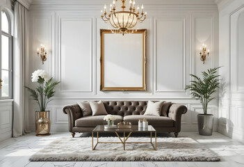 Frame mockup, ISO A2 size. Dining room wall visual mockup. Interior mockup with vibrant background. Contemporary interior design