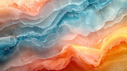 A vibrant abstract representation of swirling colors and textures resembling agate stone formations in a serene landscape