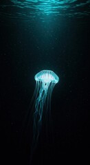 Glowing jellyfish underwater in tranquil ocean depths