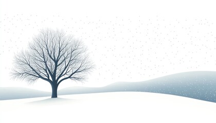 Fototapeta premium Winter Landscape Featuring a Bare Tree in Snowy Hills
