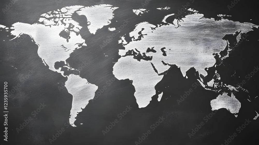 Poster vintage inspired grayscale of a world map depicting continents countries and global geographical bou