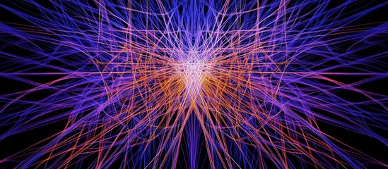 Abstract radiating lines, vibrant purple and orange hues on black background.