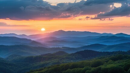 Obraz premium Sunrise Over Serene Mountain Ranges