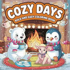 cute coloring book cover, cover, cute kids illustration, cartoon cover, cartoon illustration, kawaii coloring, easy and bold, kawaii cover, cozy, cozy cover, fuzzy, hygge, coloring pages, adult colori