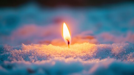 Fototapeta premium Single Candle Flame in Snow Peaceful Winter Scene