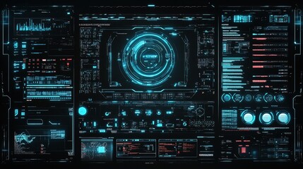 Obraz premium Futuristic HUD Interface with Dynamic Data Displays and Circular Design Elements