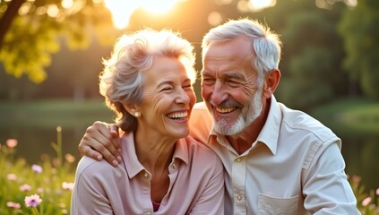 Happy senior couple enjoying time together in the park