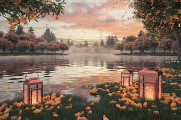 sunset over the lake