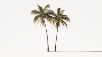 Two palm trees on white background, tropical scene, vacation