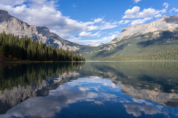 View of Emerald Lake with Reflectin of Mountain on Water on Sunny Day