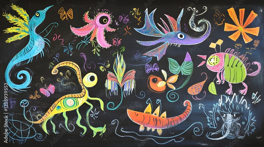 Aufkleber whimsical and imaginative digital featuring a collection of fantastical otherworldly creatures in a 