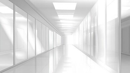 Obraz premium Empty modern white hallway, bright light, spacious interior, architectural design, stock photo