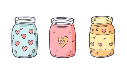 Cute cartoon jars with hearts