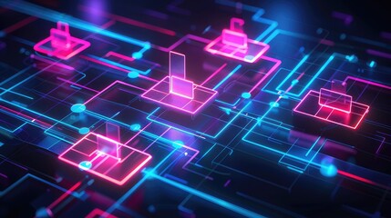 Obraz premium Futuristic Neon Network Design with Glowing Interfaces