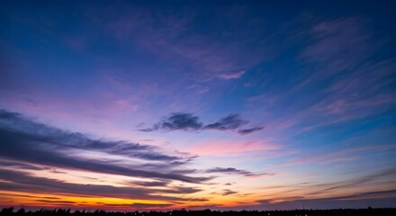 A twilight sky gradient blending deep blue, purple, and a hint of pink, Ai Generated