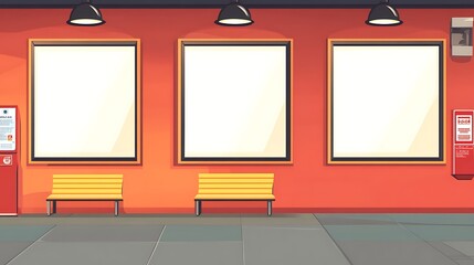Empty waiting area with advertising displays