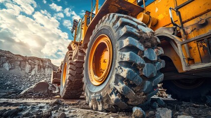 Massive Earthmoving Machinery in Active Quarry Scene