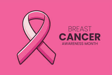 Banner dedicated to Breast cancer awareness month in October. Breast cancer awareness horizontal banner design with pink ribbon and space for text Breast Cancer. Vector illustration