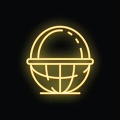 Neon globe icon glowing on dark background representing global business, international communication, and worldwide network