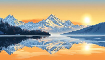 Majestic Mountains Reflecting in Calm Lake at Sunset