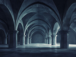 Obraz premium dark tunnel with intricate arches and soft, subtle lighting, offering an elegant and spacious backdrop 