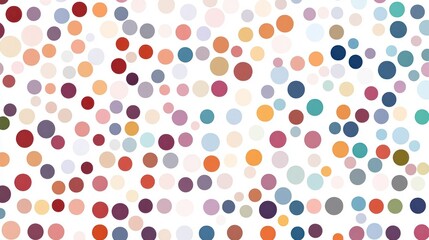 Abstract background with colorful polka dots of varying sizes on white.