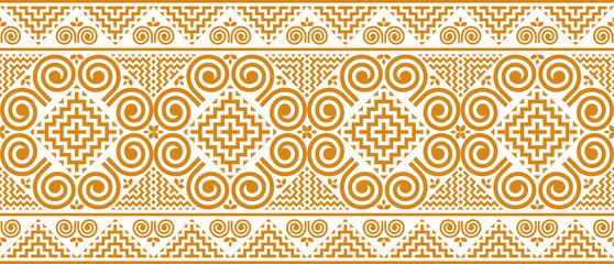 Hmong ethnic pattern designed with spiral lines resembling shells, which is unique to this ethnic group. Golden lines on a transparent background. © NKSEE