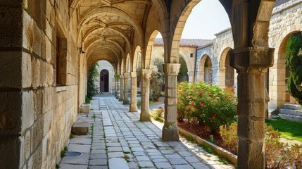 Naklejka premium Serene Archway in a Historic Monastery Courtyard