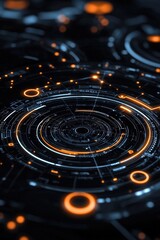 Abstract compliance icons glowing in a futuristic dashboard layout