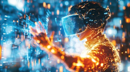 Futuristic Person Interacting With Digital Interface