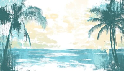 Fototapeta premium Tranquil Palm Trees Beside a Serene Ocean Scene