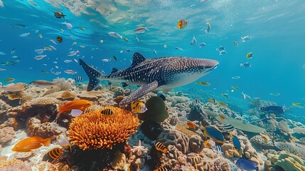 Awe - Inspiring Underwater Realm: The Panorama of a Gorgeous Coral Reef Teeming with Marine Life