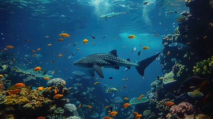 Fototapeta premium Awe - Inspiring Underwater Realm: The Panorama of a Gorgeous Coral Reef Teeming with Marine Life