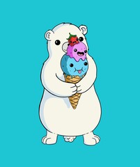 Cute Polar Bear Holding Ice Cream