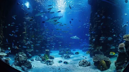 Fototapeta premium Awe - Inspiring Underwater Realm: The Panorama of a Gorgeous Coral Reef Teeming with Marine Life