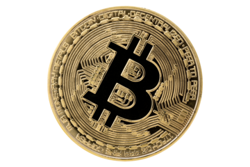 Virtual coins, Cryptocurrency, golden bitcoin isolated with clipping path on white background. Symbol of the crypto currency.