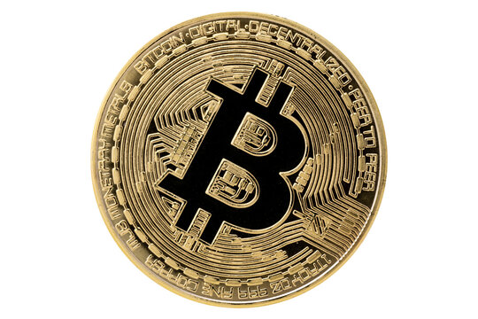 Virtual coins, Cryptocurrency, golden bitcoin isolated with clipping path on white background. Symbol of the crypto currency. - Powered by Adobe