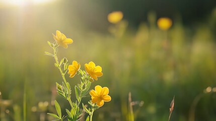 Fototapeta premium Vibrant Yellow Wildflowers In Sunny Meadow