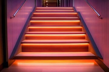 Obraz premium Modern Interior Staircase with Elegant Orange LED Lighting for Architectural Design