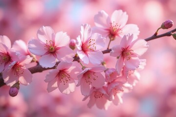 Obraz premium vibrant pink cherry blossom branch delicate petals